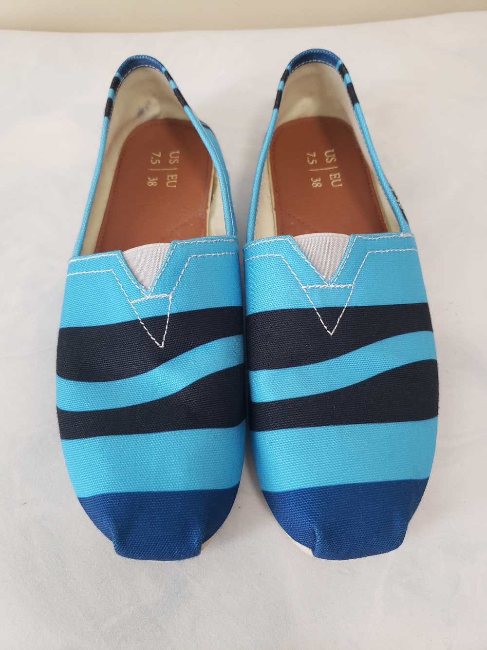 Striped Slip-On Canvas Flats in Turquoise & Navy